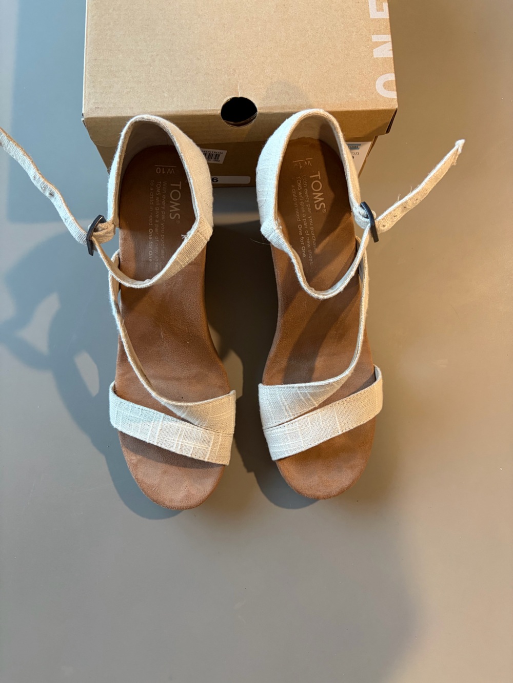 Toms Cream Linen Open-Toe Ankle Strap Sandals